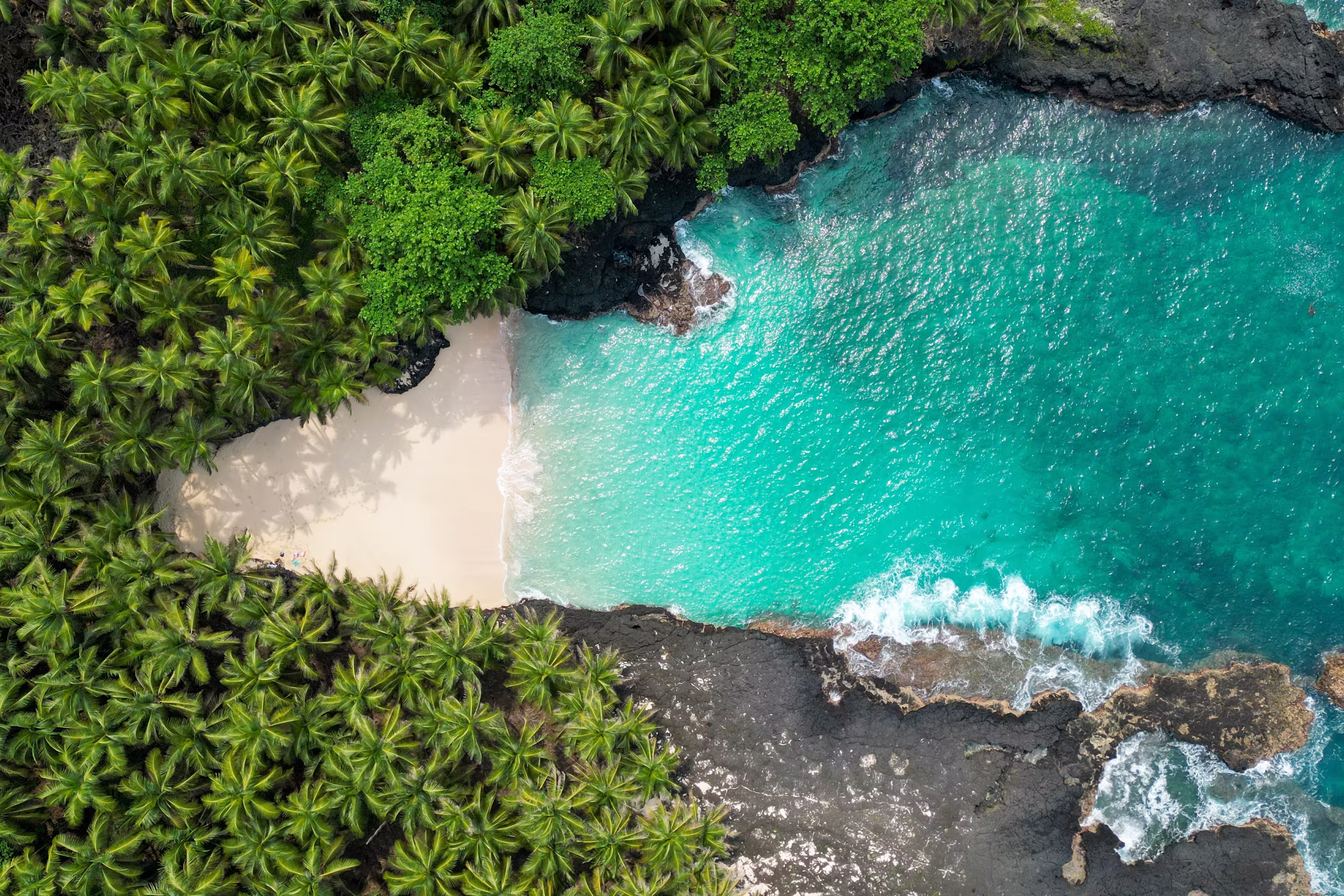 Aerial view from bateria beach at ilheu das rolas at São Tomé,Africa