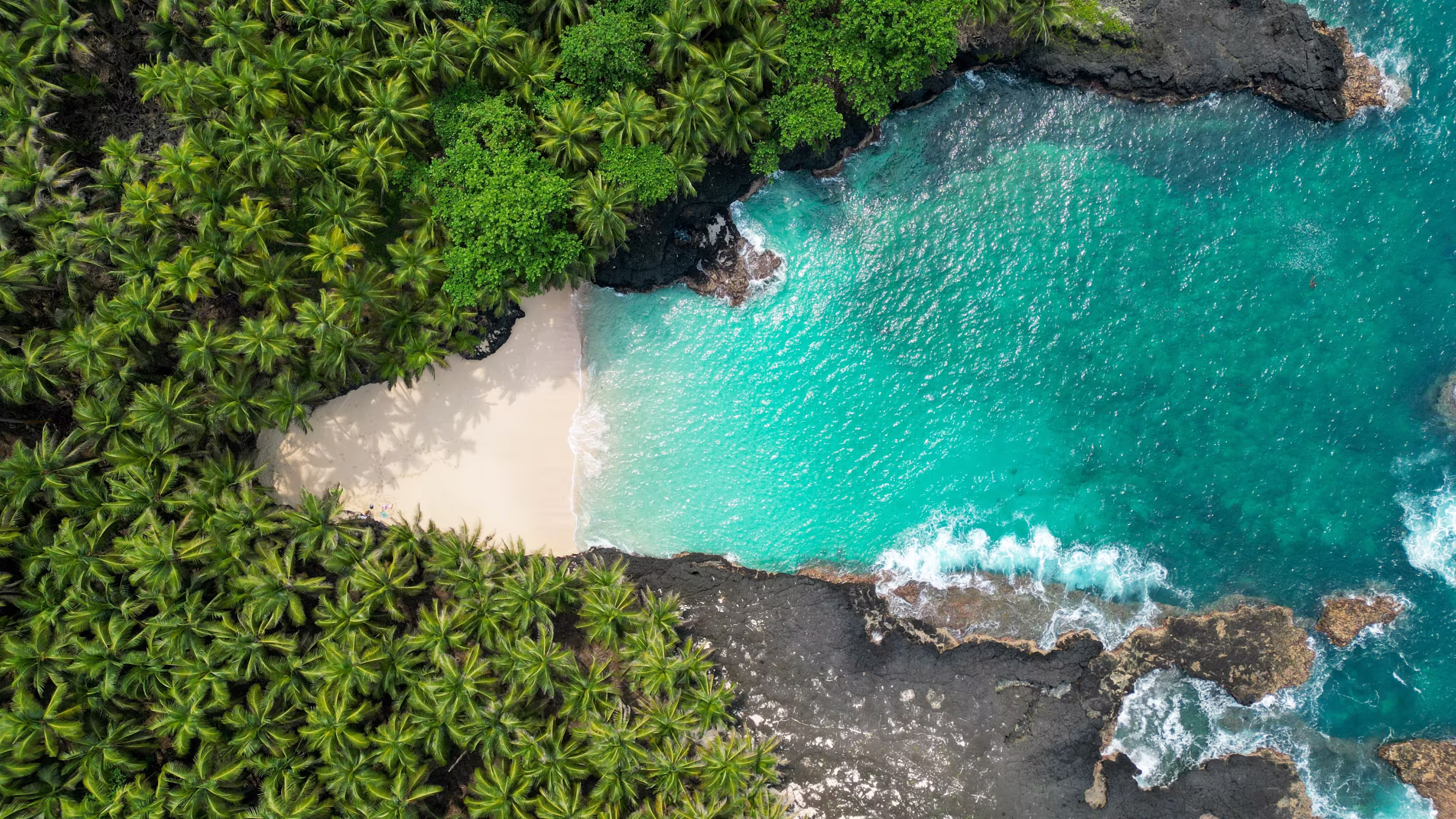 Aerial view from bateria beach at ilheu das rolas at São Tomé,Africa