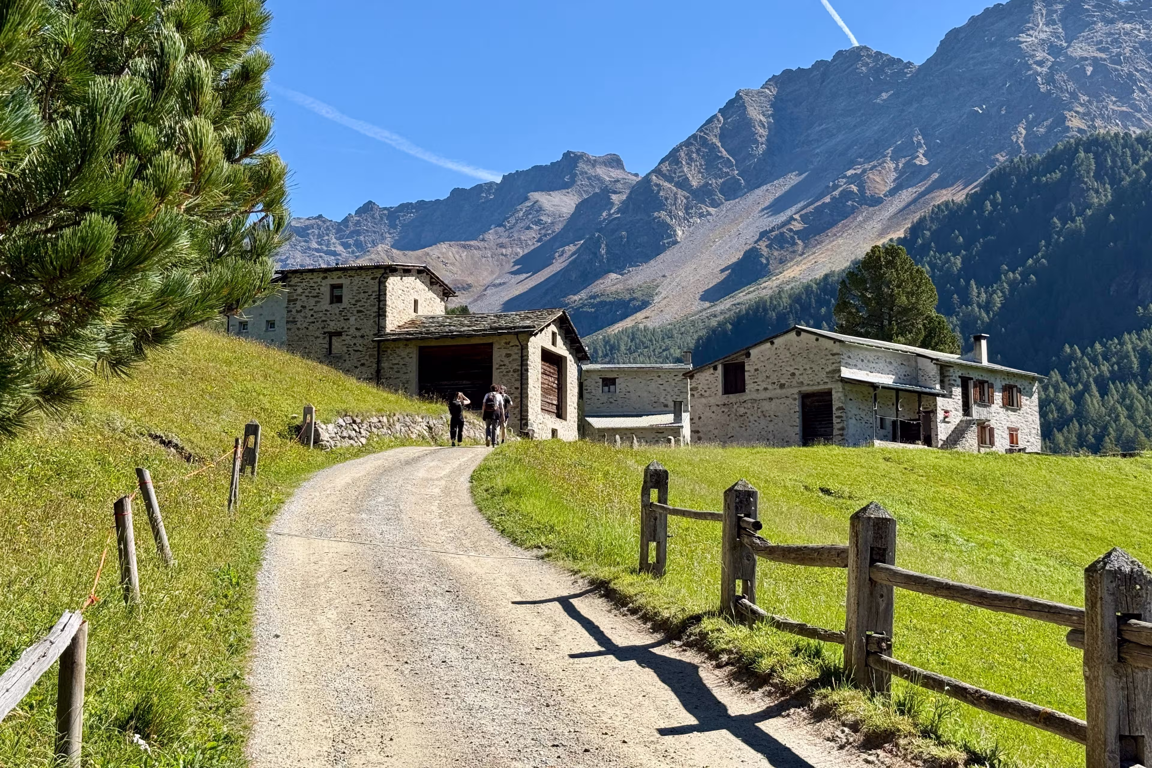 Sfazu, Switzerland - September 20, 2025: Road from Sfazu station to the famous Lagh Saoseo. A very popular hike in Graubünden.