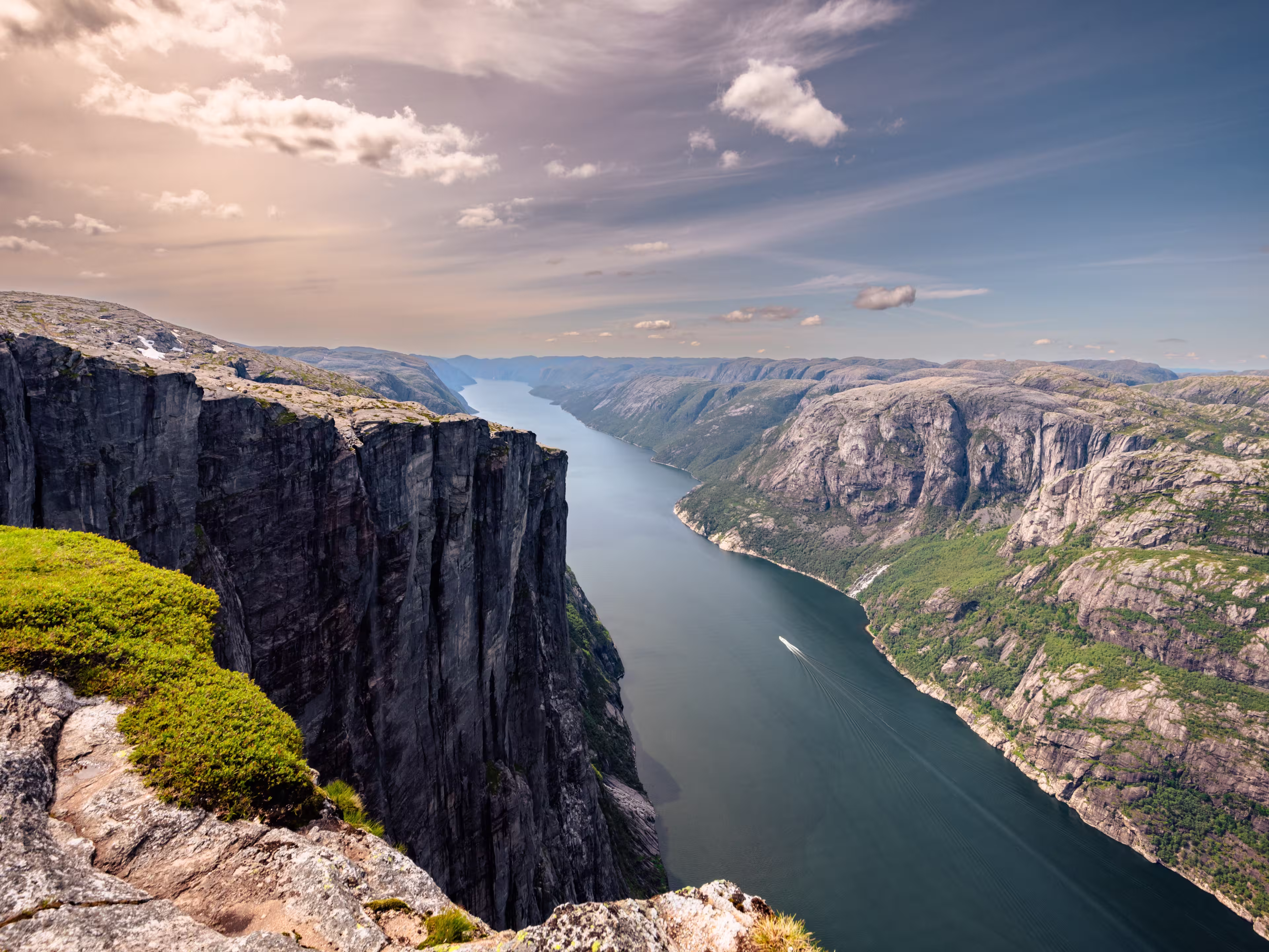 The epic mountain landscape on the famous Kjerag hike in southern Norway