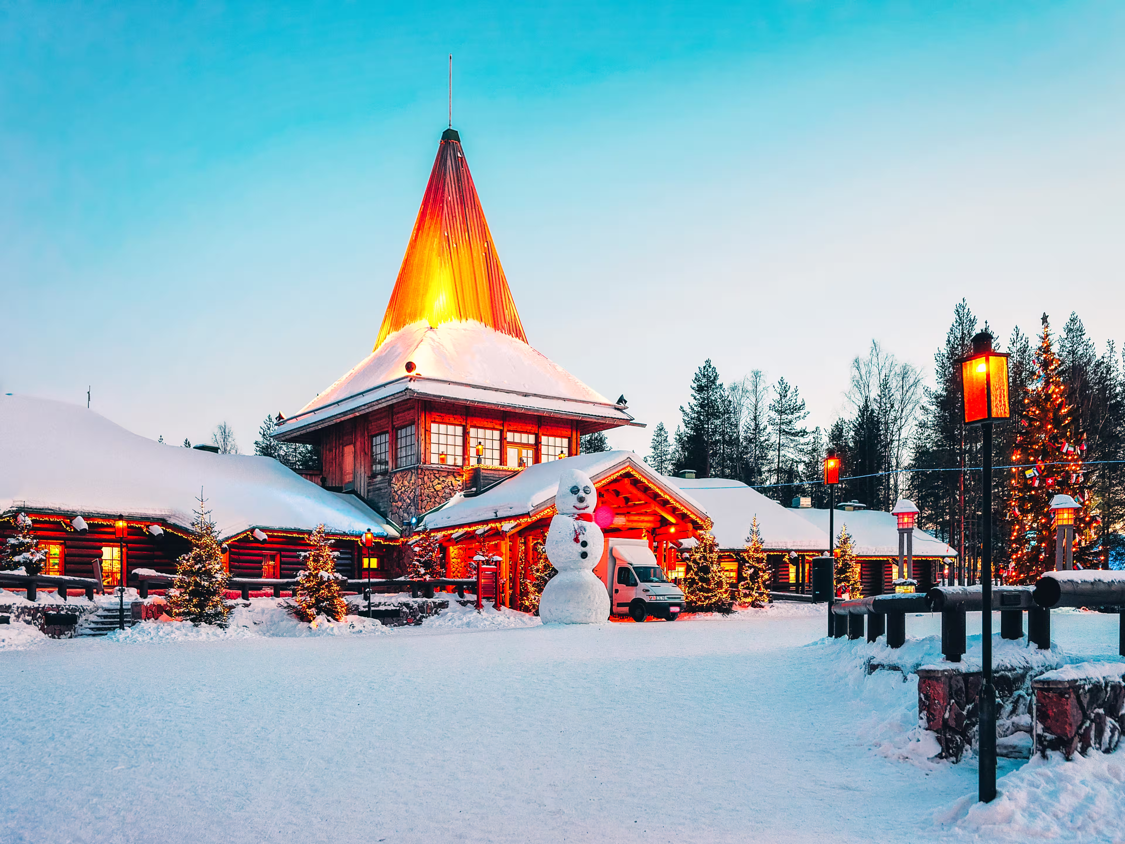 Snowman at Santa Office of Santa Claus Village in Rovaniemi in Lapland in Finland.