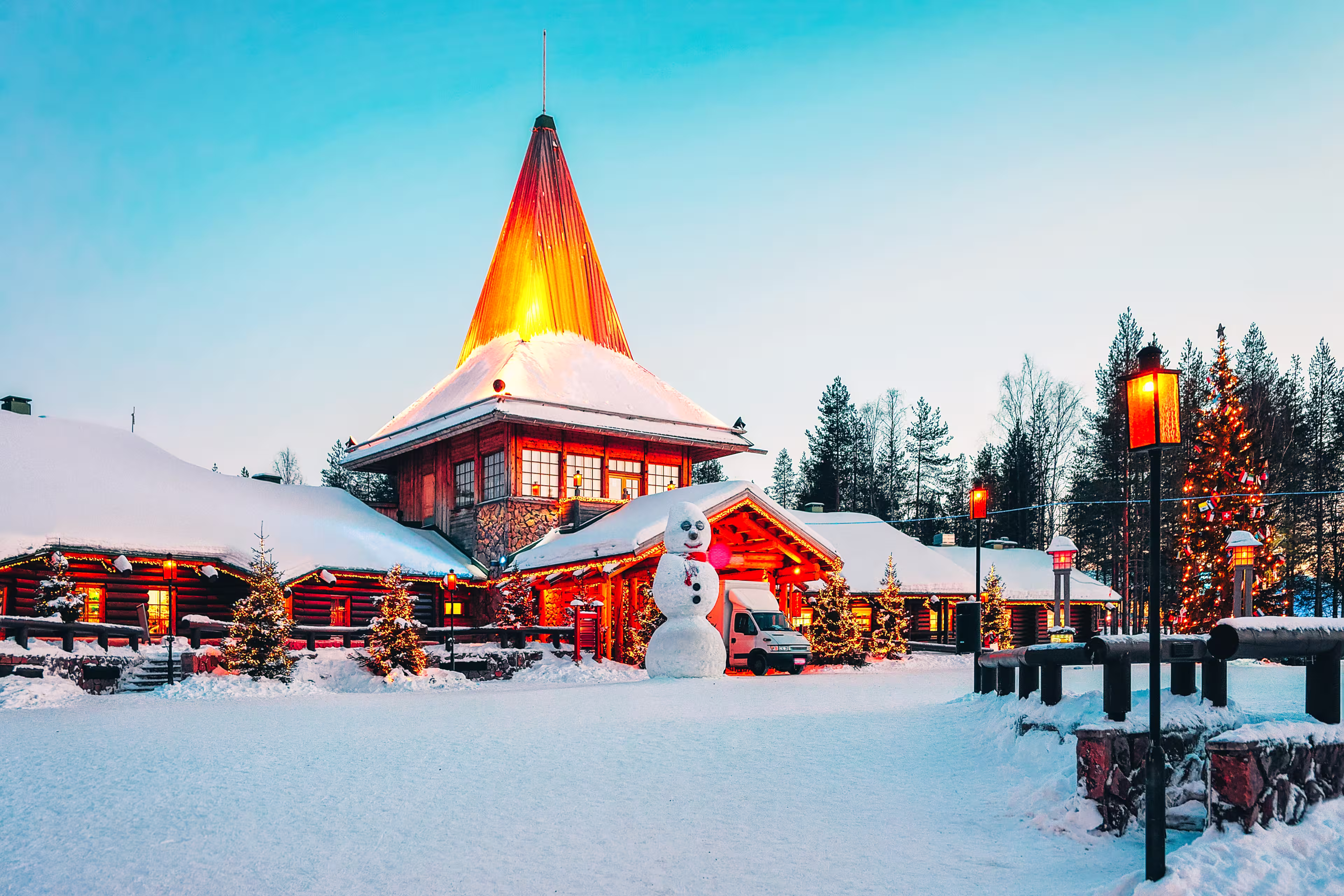 Snowman at Santa Office of Santa Claus Village in Rovaniemi in Lapland in Finland.
