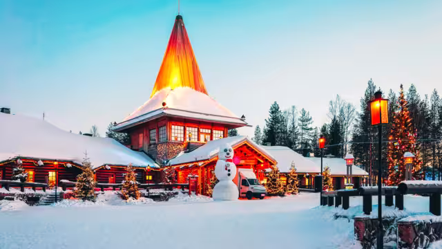 Snowman at Santa Office of Santa Claus Village in Rovaniemi in Lapland in Finland.