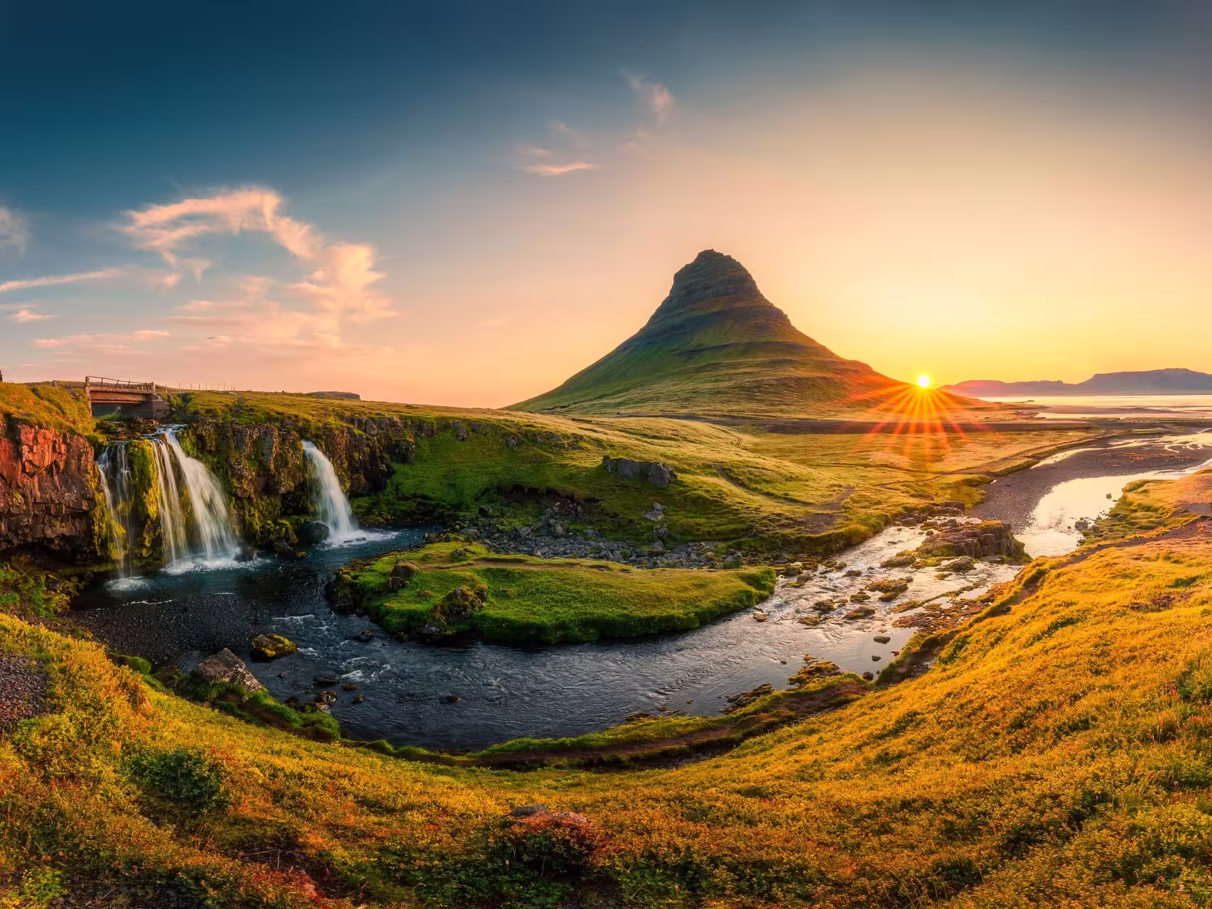 Sunrise over Kirkjufellsfoss near Grundarfjörður on the Snæfellsnes Peninsula
