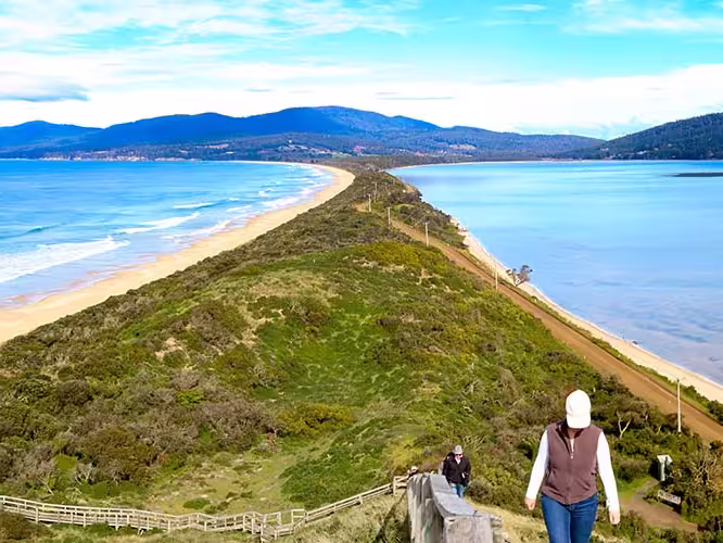 Aerial view of Bruny Island from the lookout at the Neck, Tasmania, Australia