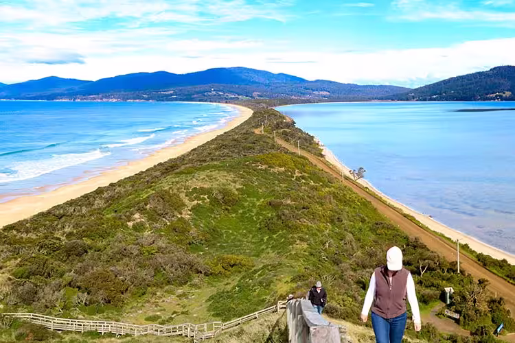 Aerial view of Bruny Island from the lookout at the Neck, Tasmania, Australia