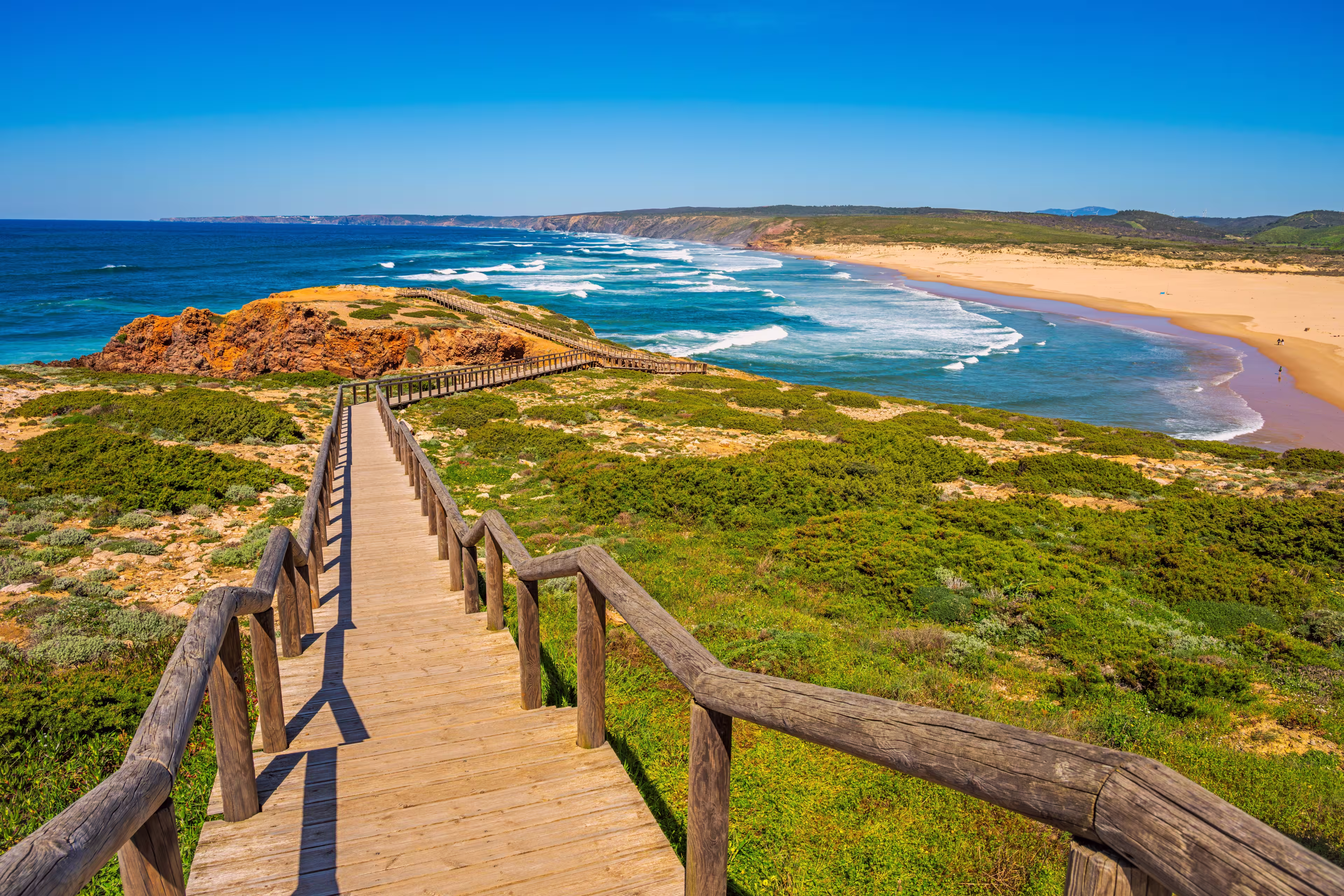 Wooden Walkway near Coastline of Carrapateira Algarve Portugal