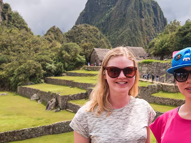 Two travellers at Machu Picchu, Peru