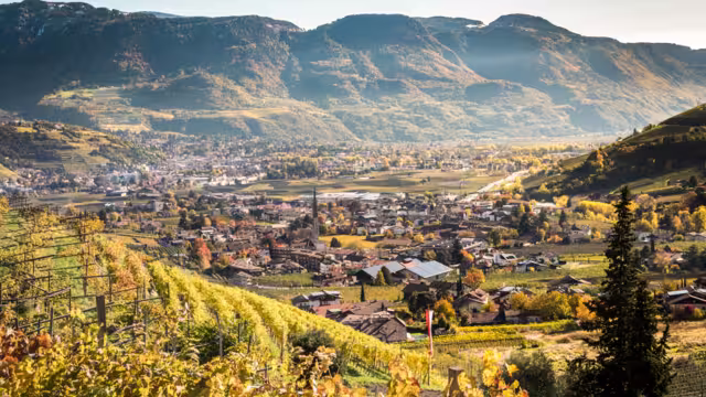On the Algunder Waalweg (Water path of Lagundo) in Autumn over Merano in South Tyrol - Südtirol - in the alps of Trentino Alto Adige, Italy, Europe