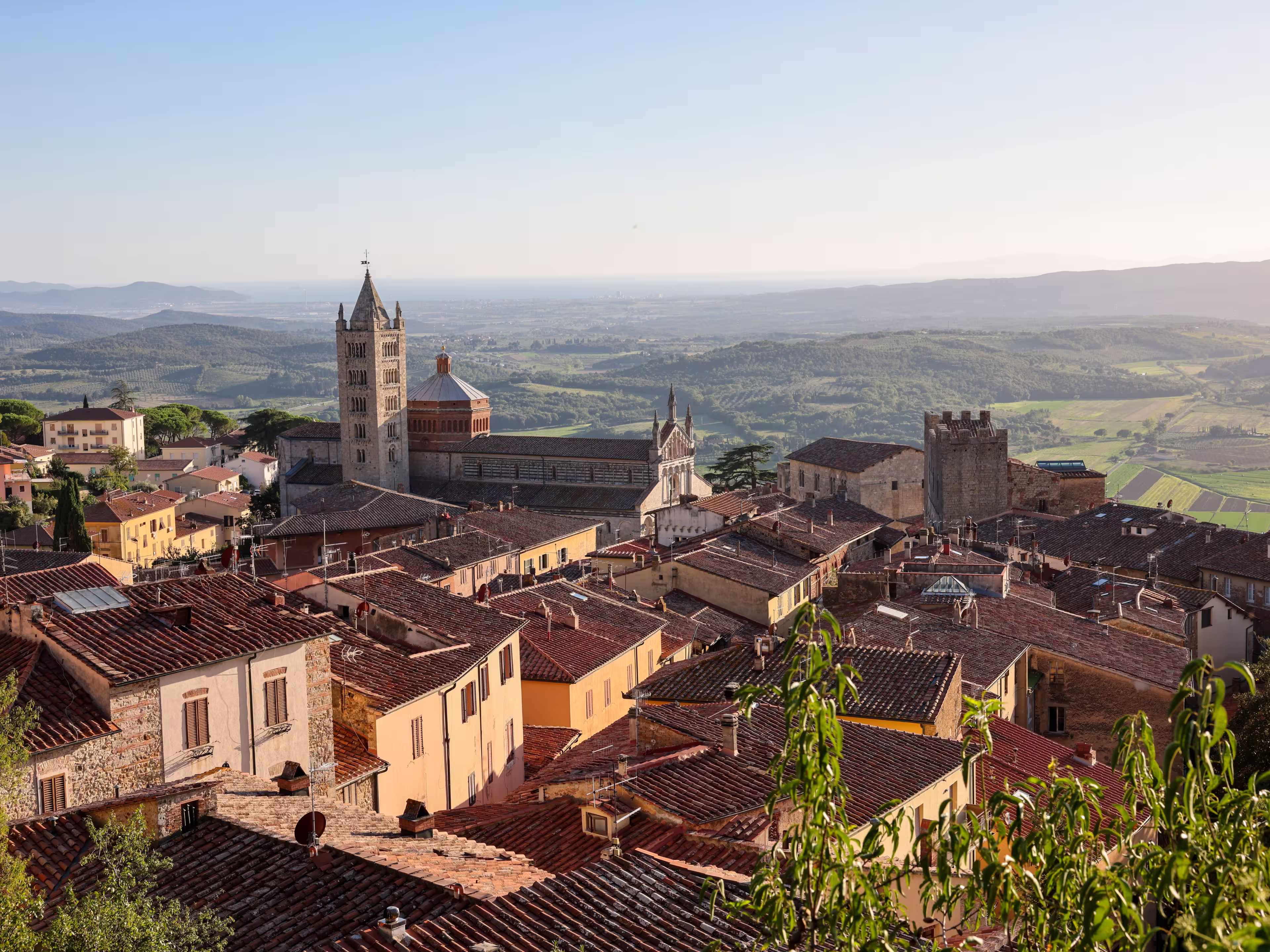 Massa Marittima old town and San Cerbone Duomo cathedral. Tuscany, Italy.