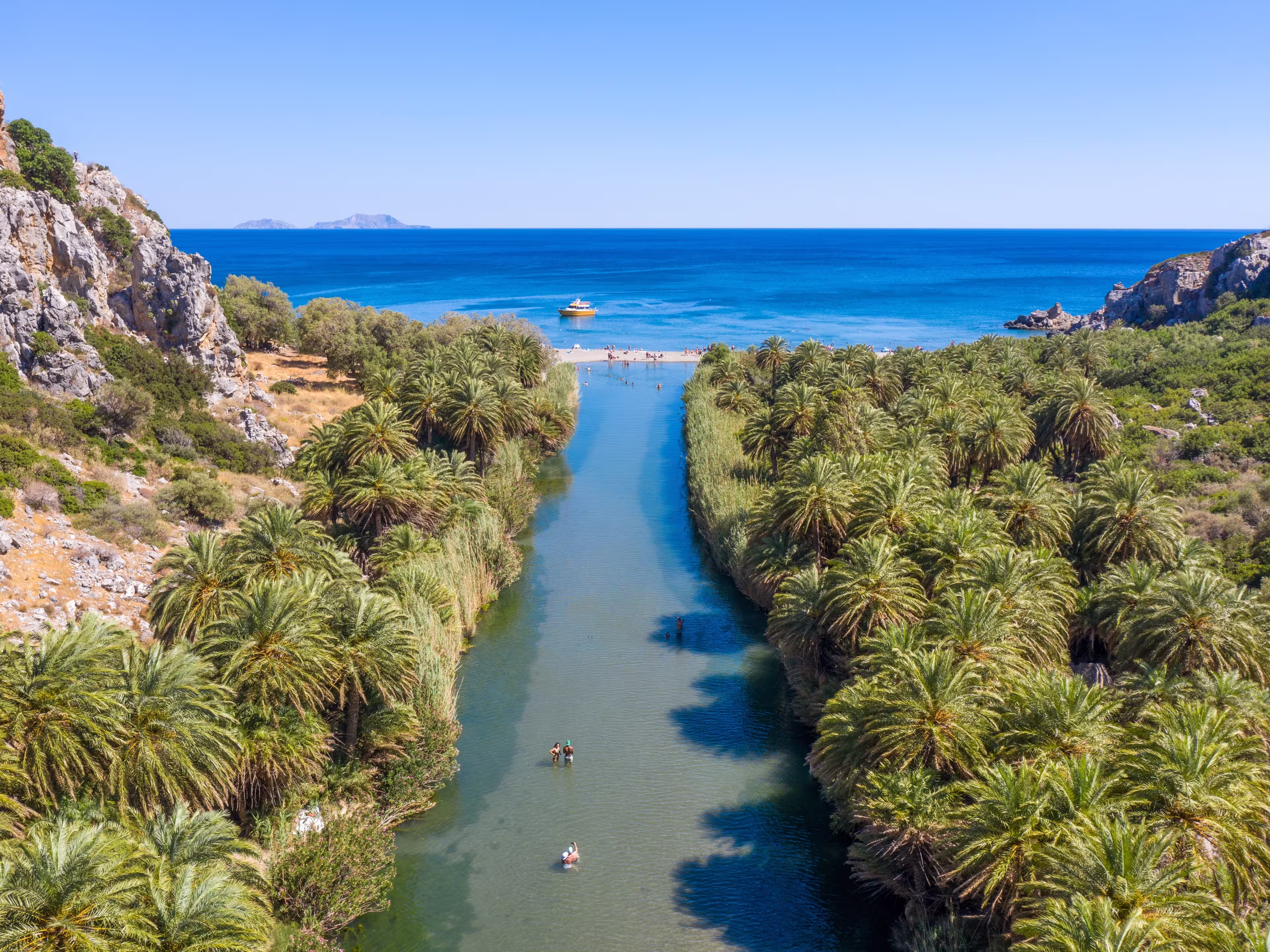 Preveli Palm Forest and Beach in the end of Kourtaliotis Gorge South Rethymno Crete Greece