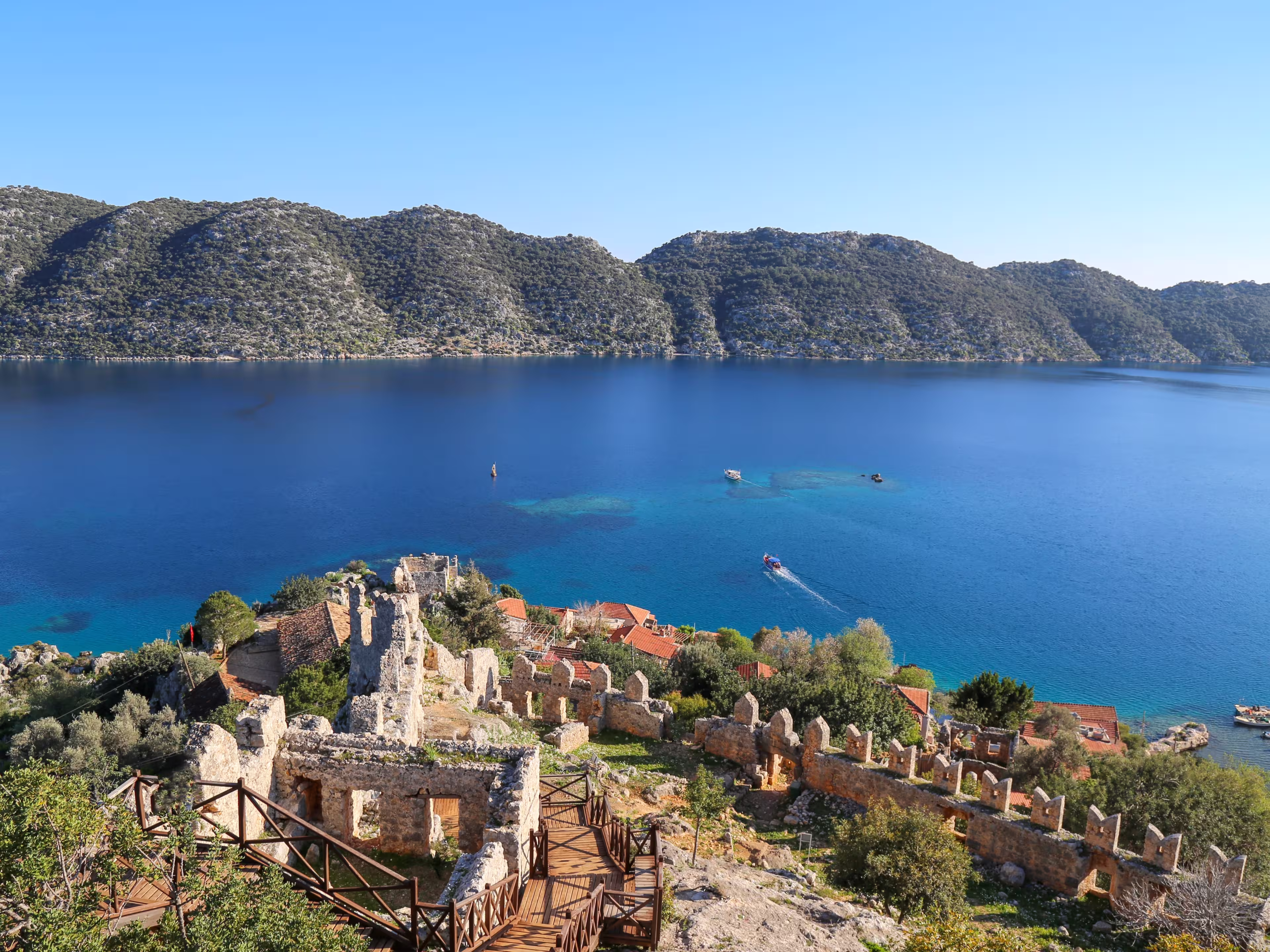 Kekova (Lycian: Dolichiste) is a small, rocky island off the coast of Kalekoy and Uçagız near the Demre district of Antalya province. The ancient city of Simena has a castle and several sarcophagi