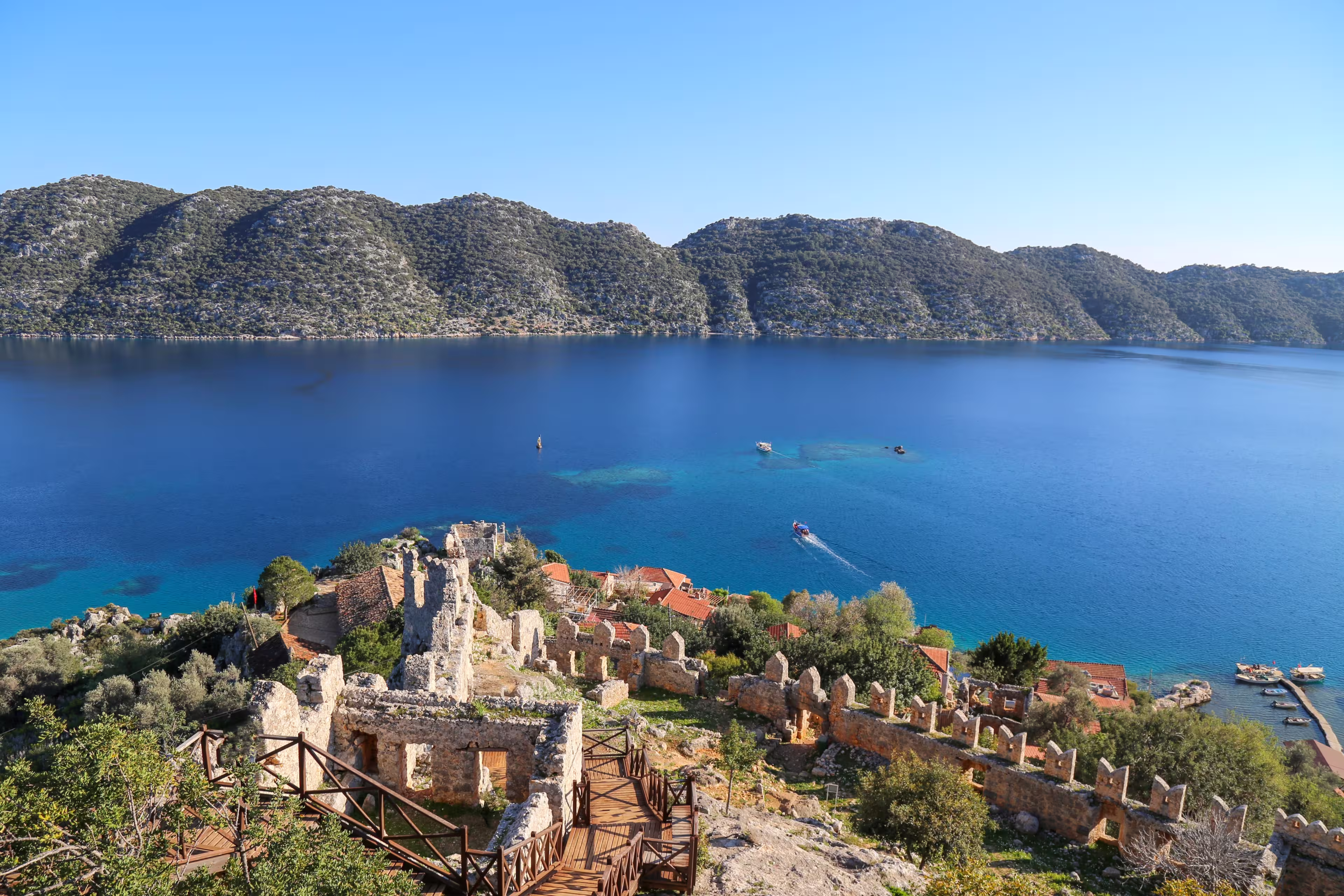Kekova (Lycian: Dolichiste) is a small, rocky island off the coast of Kalekoy and Uçagız near the Demre district of Antalya province. The ancient city of Simena has a castle and several sarcophagi