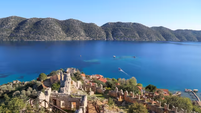 Kekova (Lycian: Dolichiste) is a small, rocky island off the coast of Kalekoy and Uçagız near the Demre district of Antalya province. The ancient city of Simena has a castle and several sarcophagi