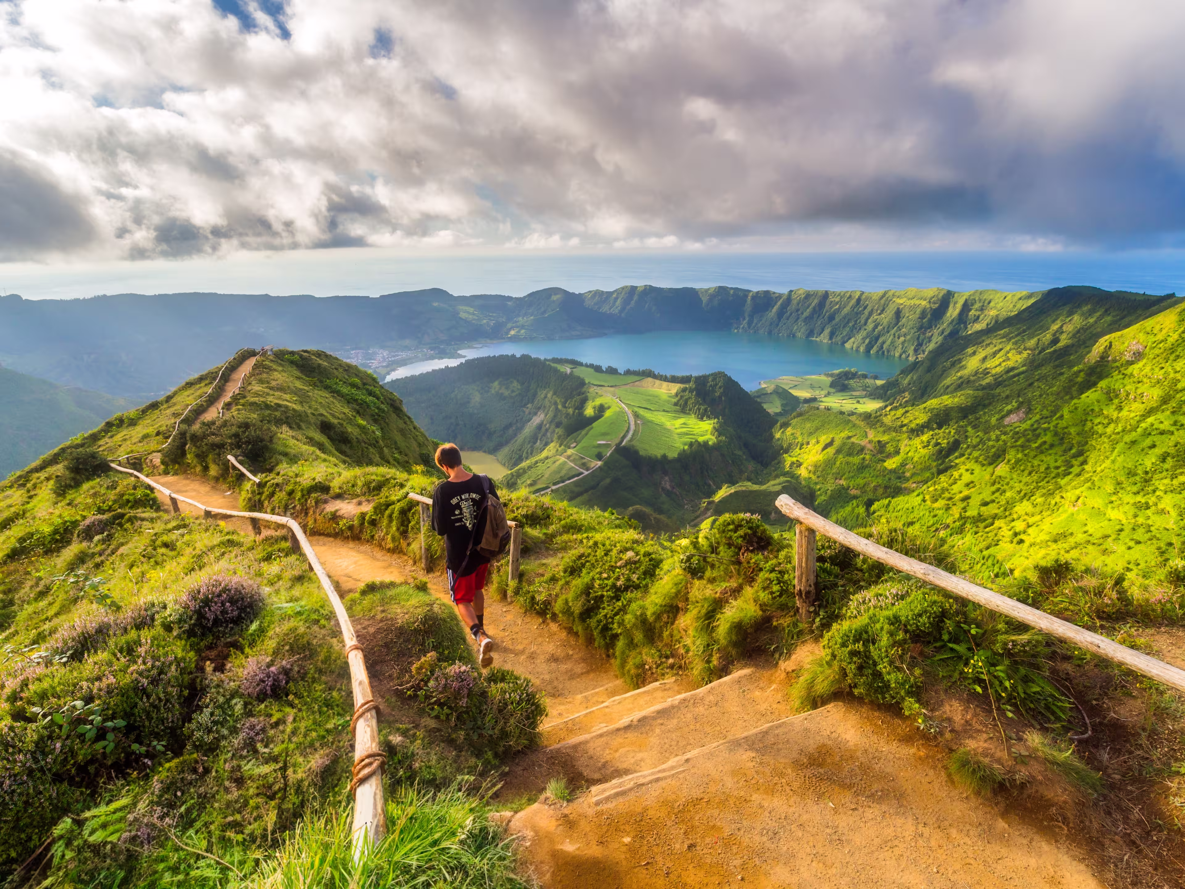 View of Sete Cidades near Miradouro da Grota do Inferno viewpoint, Sao Miguel Island, Azores, Portugal.