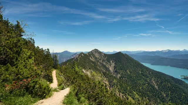 The Herzogstand. A popular hiking trail in the german alps with a great panoramic view of the surrounding mountains and the Walchensee. Hiking adventure, alps, bavaria, germany