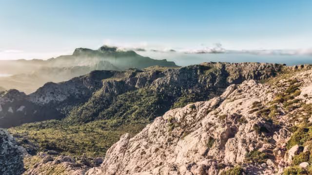 Mountain scenery of the "Serra de Tramuntana" on the island of Majorca in Spain. Summit of "Puig Major" seen from the "Massanella "mountain.