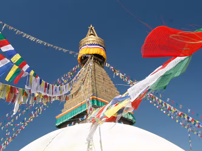 HNPN - View of colourful Buddhist Temple Flags in Kathmandu, Nepal