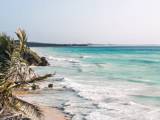 QBPN - Ruins and beach with palm trees in Tulum, Mexico