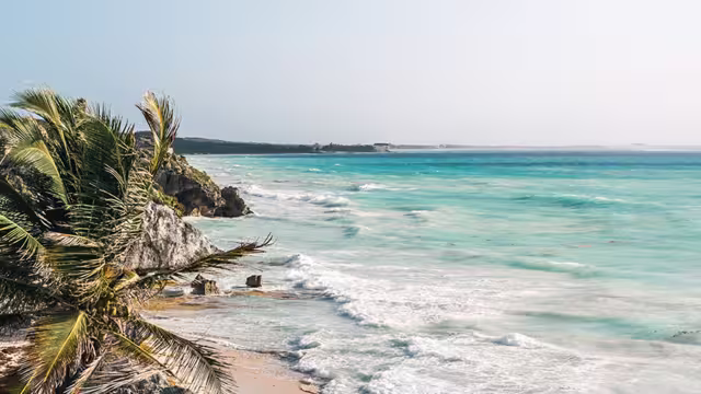 QBPN - Ruins and beach with palm trees in Tulum, Mexico