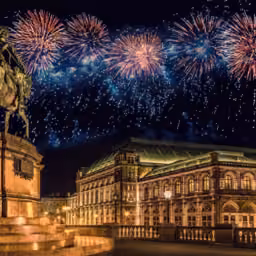 Vienna (Austria) with fireworks during New Year celebration