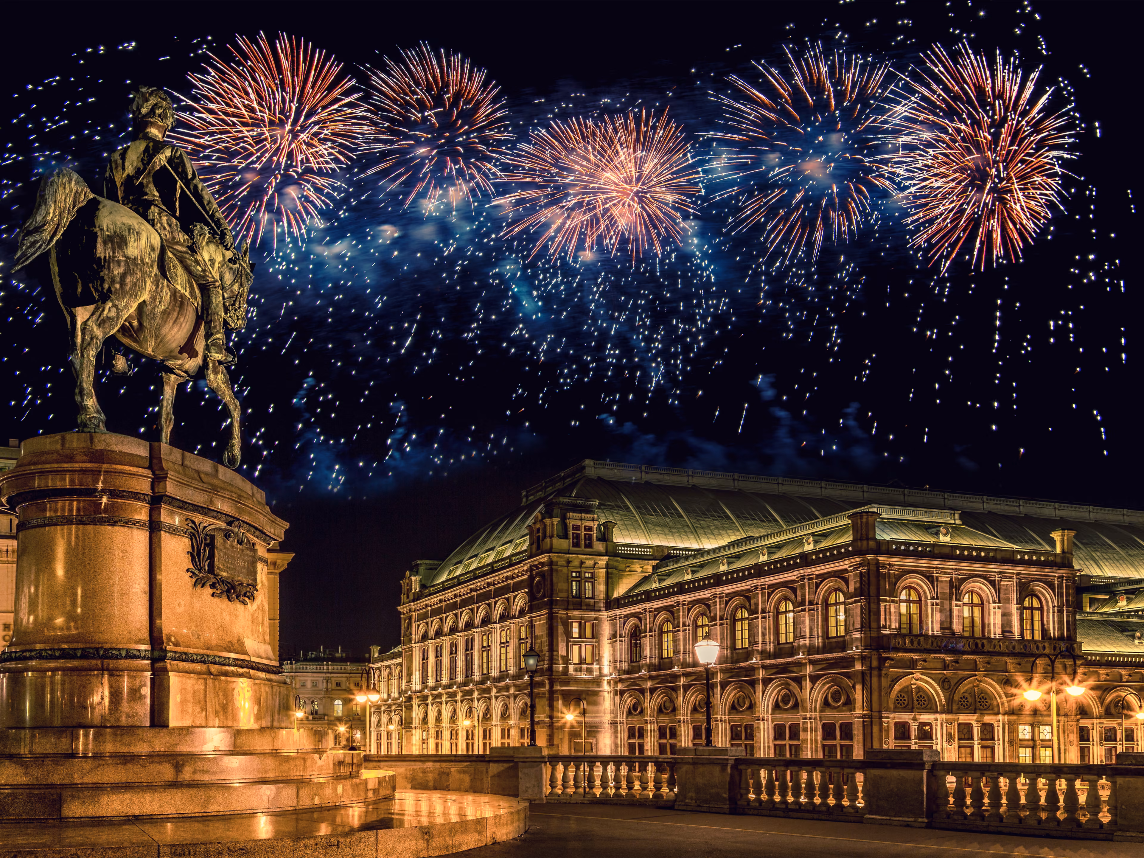Vienna (Austria) with fireworks during New Year celebration