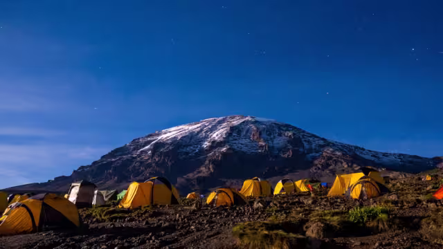 Panoramic view of mount Kilimanjaro, Tanzania. Beautiful mountain in Africa.