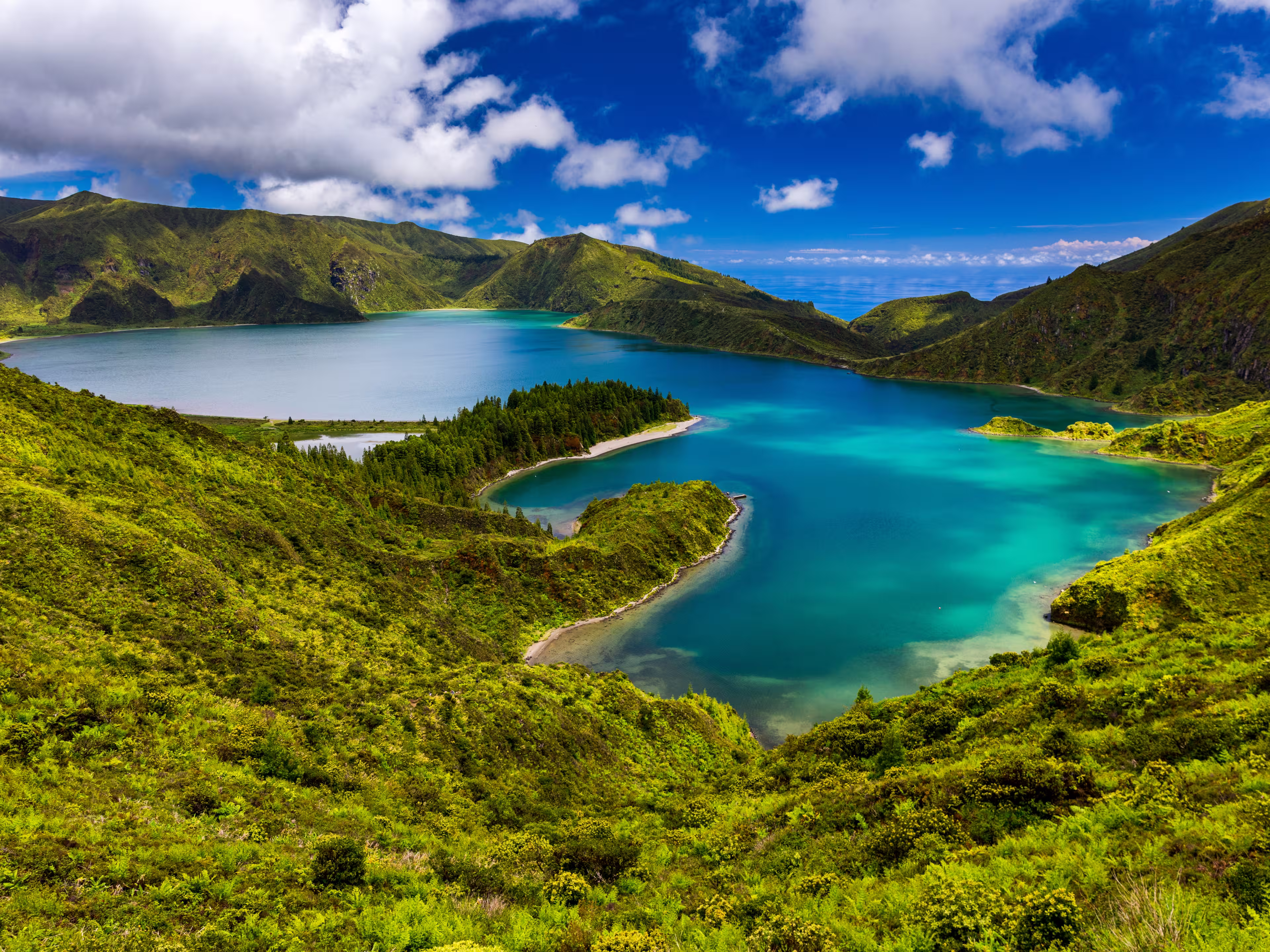 Beautiful panoramic view of Lagoa do Fogo lake in Sao Miguel Island, Azores, Portugal. "Lagoa do Fogo" in São Miguel Island, Azores. Panoramic image of Lagoa do Fogo, Sao Miguel, Azores, Portugal.