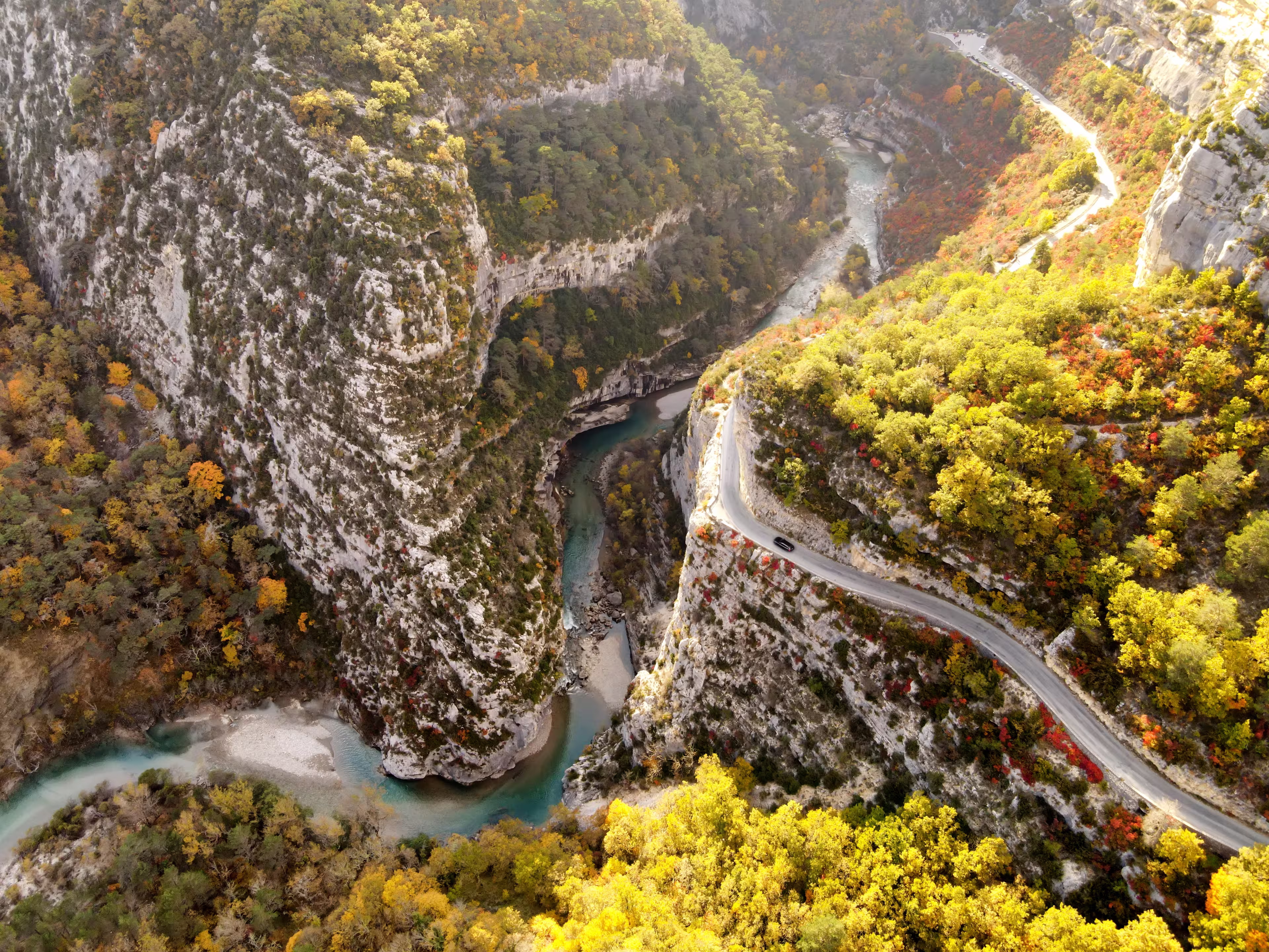 The Verdon Gorge (French: Gorges du Verdon) is a famous river canyon located in the Provence-Alpes-Côte d'Azur region of Southeastern France.Drone view