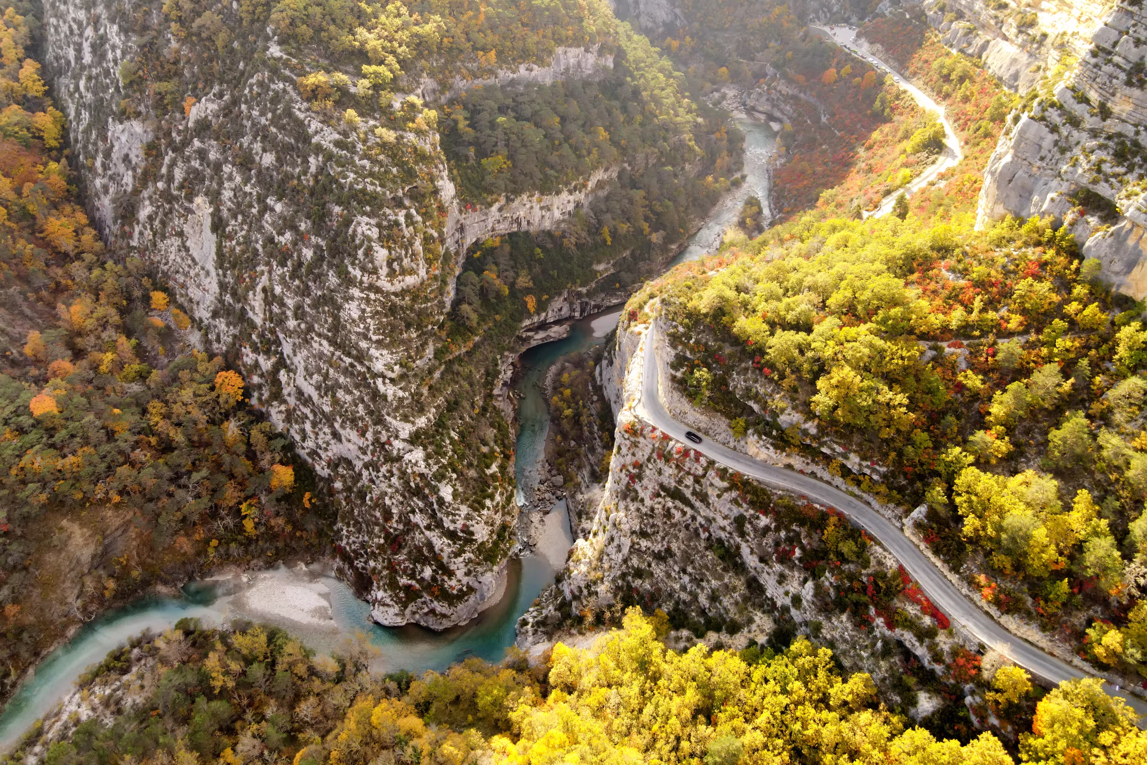 The Verdon Gorge (French: Gorges du Verdon) is a famous river canyon located in the Provence-Alpes-Côte d'Azur region of Southeastern France.Drone view