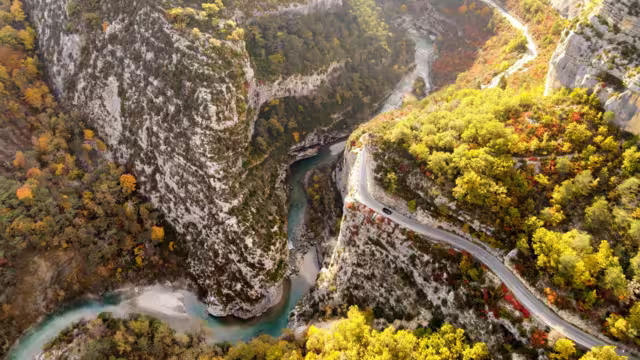 The Verdon Gorge (French: Gorges du Verdon) is a famous river canyon located in the Provence-Alpes-Côte d'Azur region of Southeastern France.Drone view