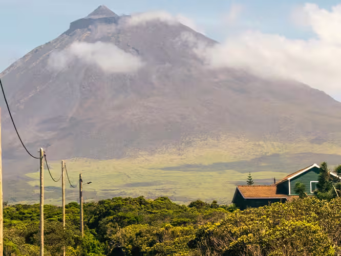 View of the Pico Island volcano and wine country, Azores, Portugal