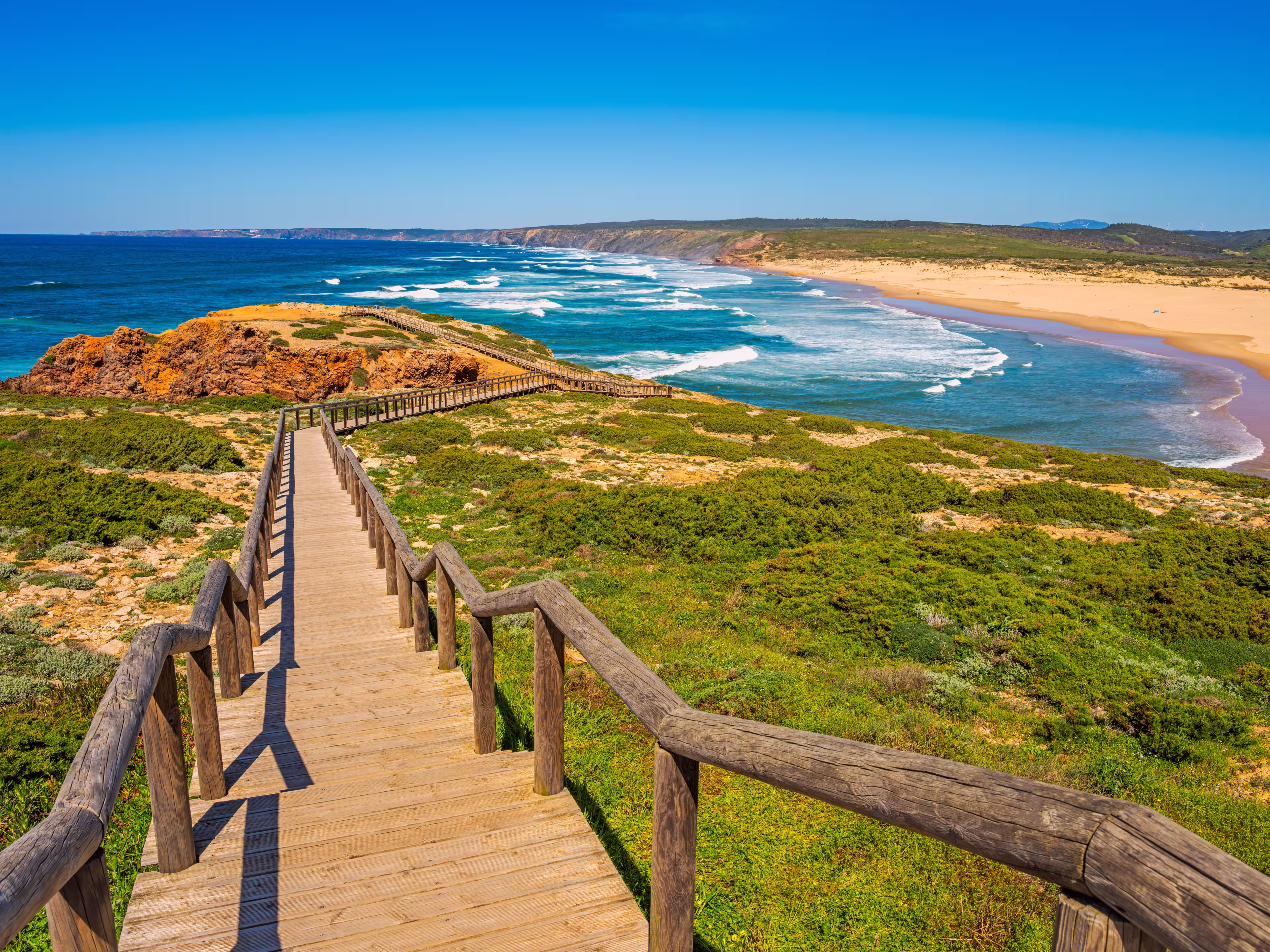 Wooden Walkway near Coastline of Carrapateira Algarve Portugal