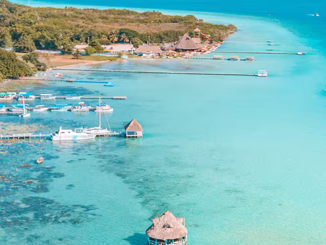 Aerial view of Bacalar Lagoon, Lake of Seven Colors, Mexico