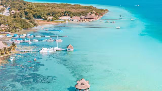 Aerial view of Bacalar Lagoon, Lake of Seven Colors, Mexico