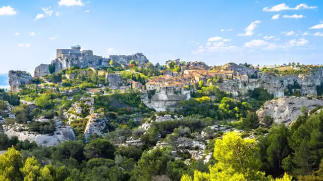 Les Baux de Provence scenic town on the rock panoramic view, southern France