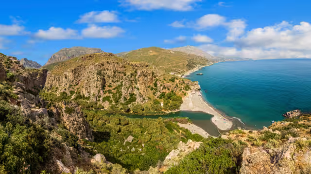 View over the lovely preveli palm beach on the greek island of crete