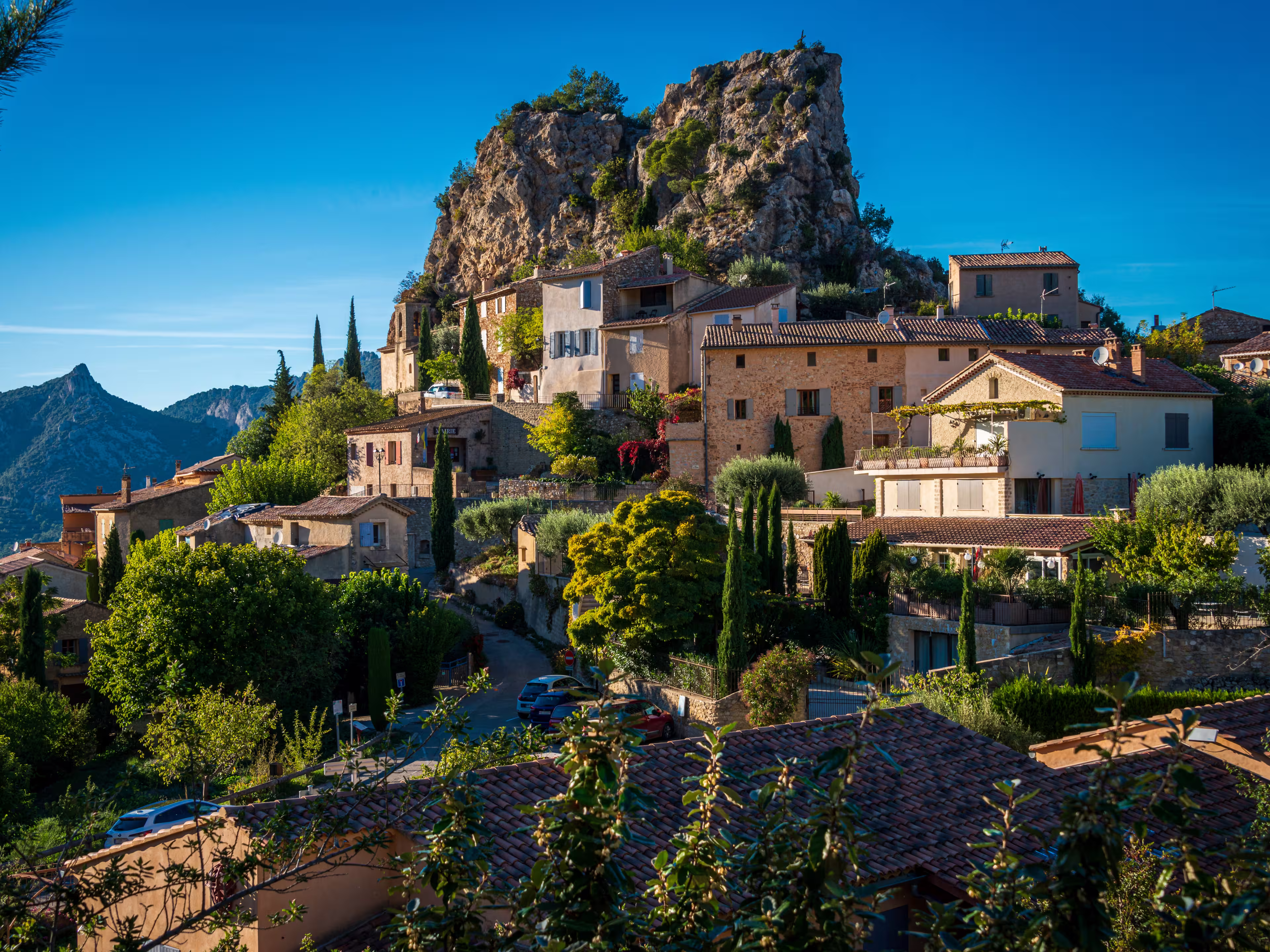The beautiful provencal hill top village of La Roque Alric in the Dentelles de Montmirail, provence France,