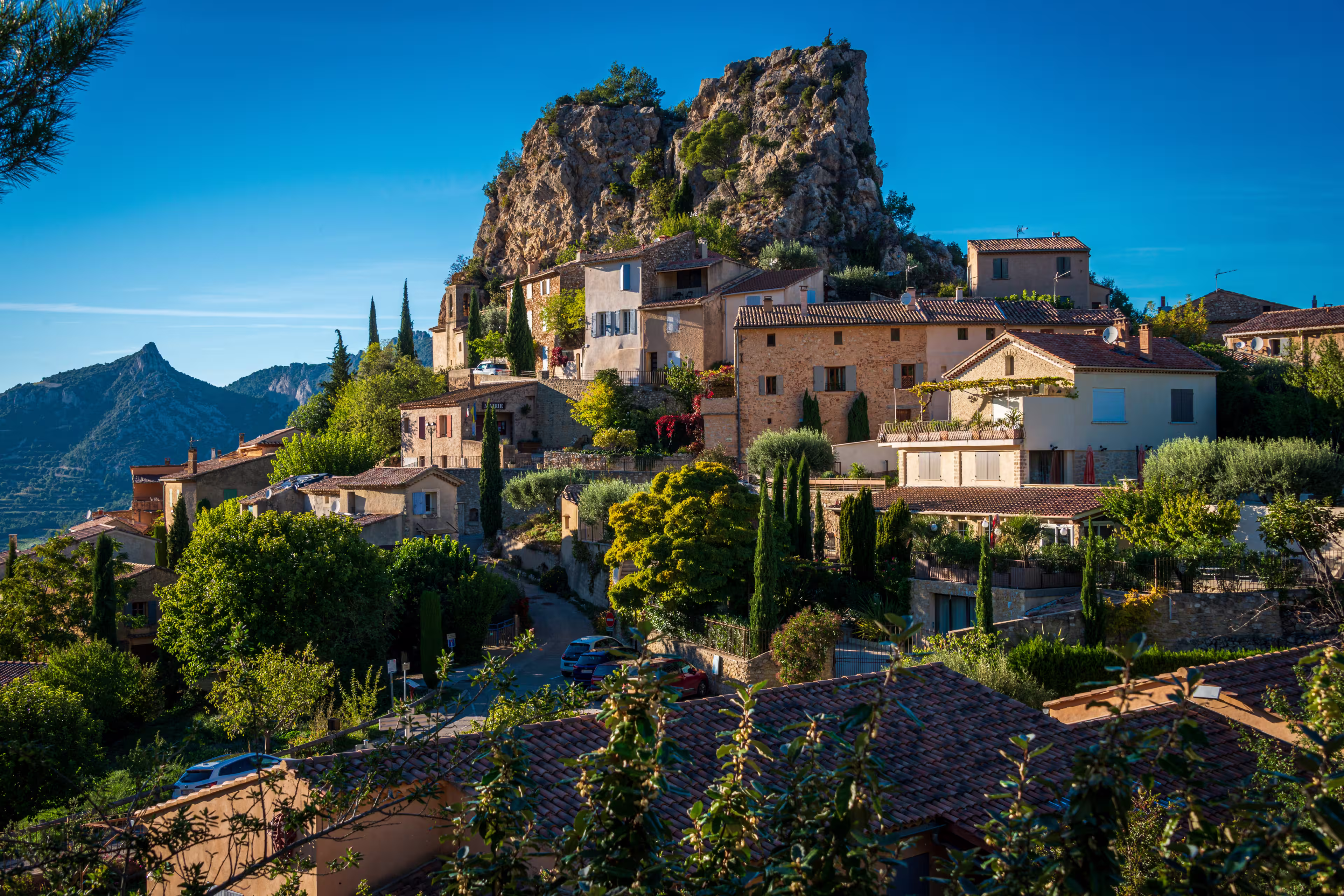 The beautiful provencal hill top village of La Roque Alric in the Dentelles de Montmirail, provence France,