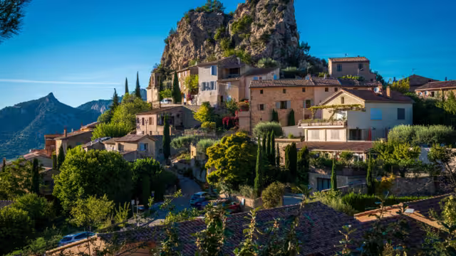 The beautiful provencal hill top village of La Roque Alric in the Dentelles de Montmirail, provence France,