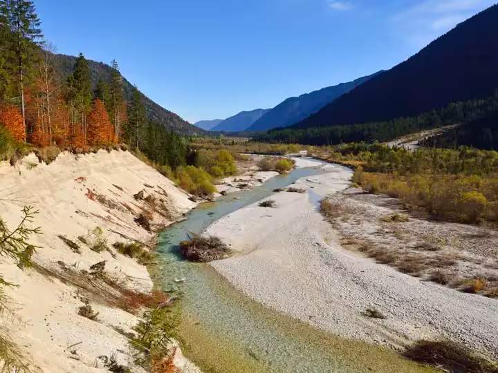 estx_0113161545.jpg, view over Isar river and valley, Karwendel nature reserve, Bavaria, Germany, Europe