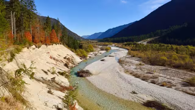 estx_0113161545.jpg, view over Isar river and valley, Karwendel nature reserve, Bavaria, Germany, Europe