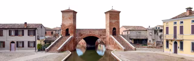 Comacchio isolated on white background. It is a town of Emilia Romagna, Italy, in the province of Ferrara