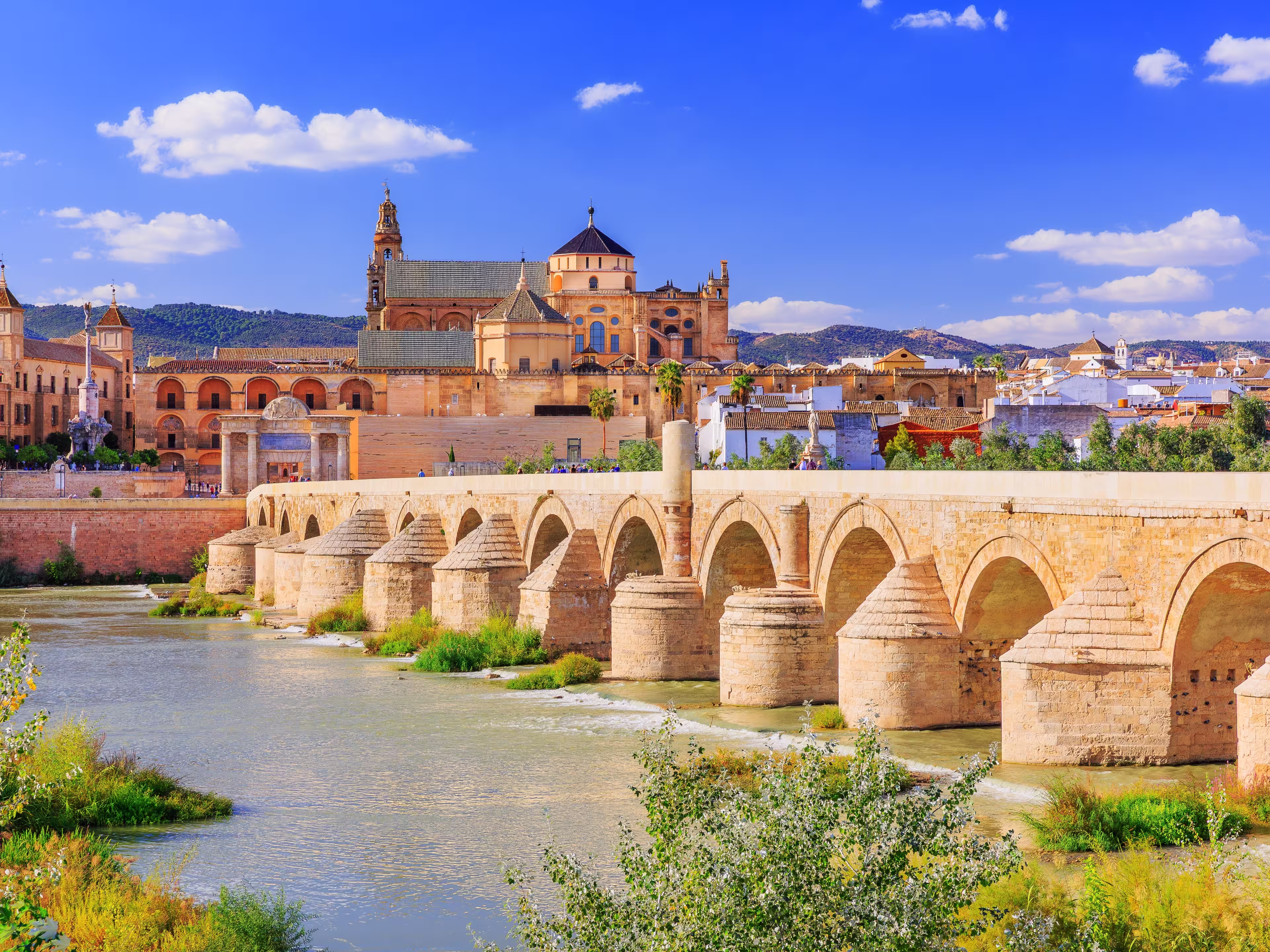 Cordoba, Spain. Roman Bridge and Mezquita (mosque-cathedral) on the Guadalquivir River.