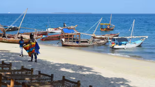 Fishing boats moored on the beaches of Zanzibar