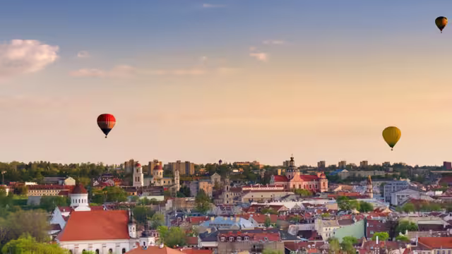 Panorama of Vilnius with hot air balloons