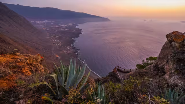Scenic sunset view of El Hierro Island coast, seen from Mirador La Pena, Canary Islands, Spain, Europe
