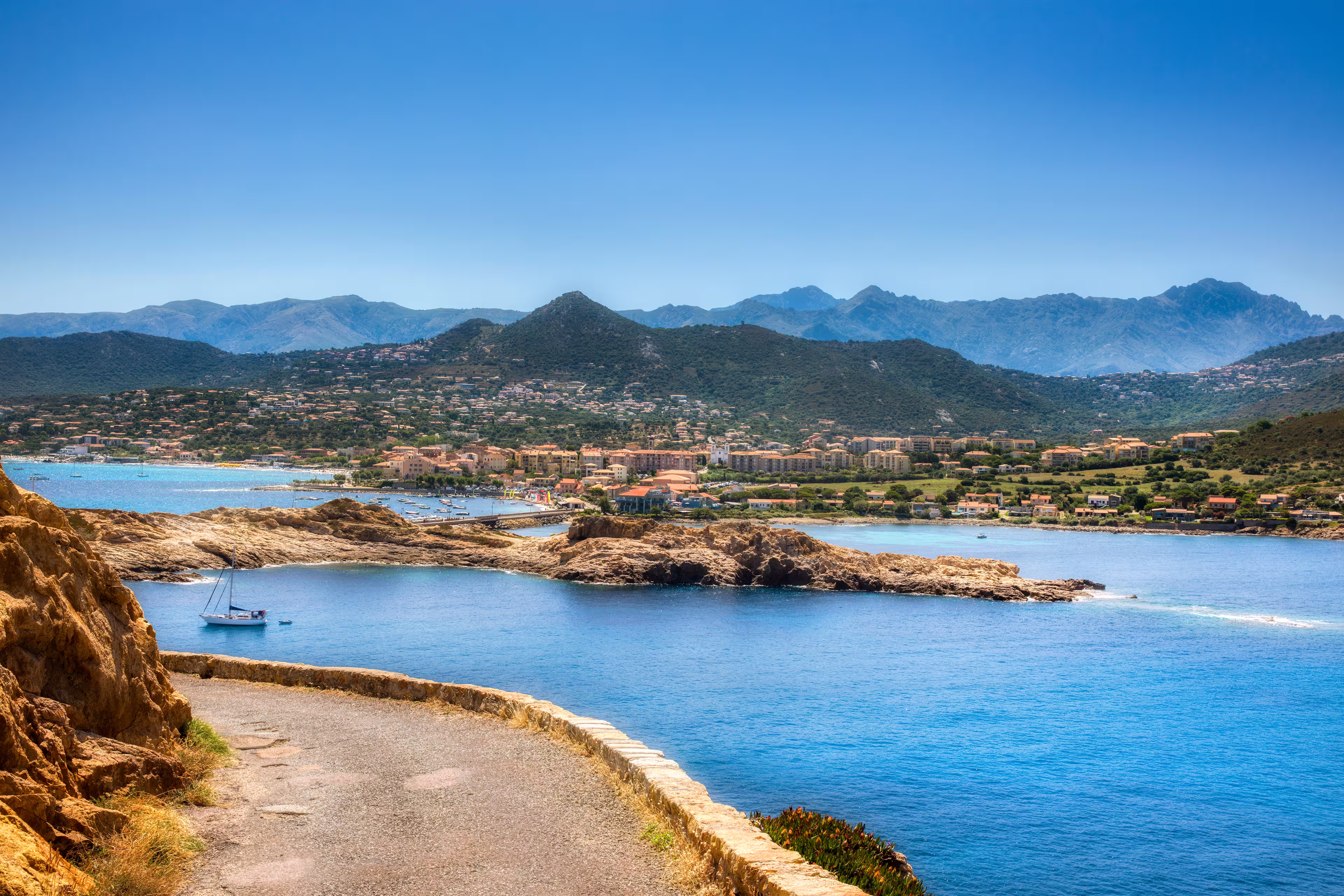 View of the City of L'Ile Rousse on Corsica, France, as Seen from Ile de la Pietra
