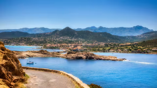 View of the City of L'Ile Rousse on Corsica, France, as Seen from Ile de la Pietra