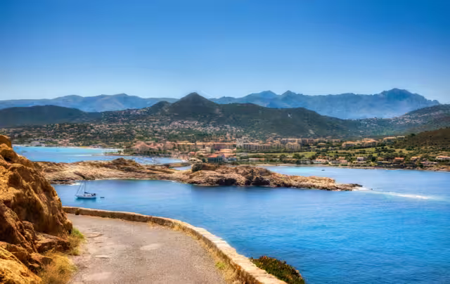 View of the City of L'Ile Rousse on Corsica, France, as Seen from Ile de la Pietra